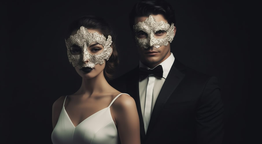 Gentleman and escort with maskerade masks